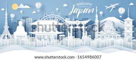Paper cut of Japan landmark, travel and tourism concept. eps 10 vector.