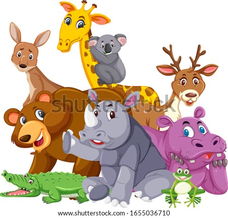 Different types of wild animals on white background illustration