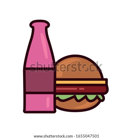 bottle and hamburger line and fill style icon design, fast food eat restaurant menu dinner lunch cooking and meal theme Vector illustration