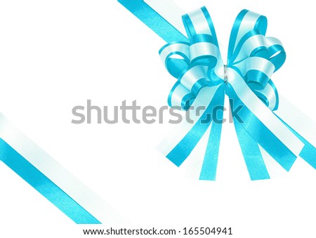 blue ribbon on a present box for christmas