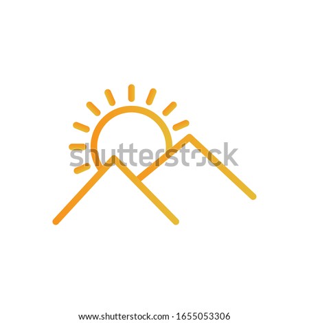 Sun and mountains gradient style icon design, summer nature tropical season holiday sunny weather and energy theme Vector illustration