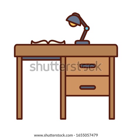 desk furniture line and fill style icon design, Home room decoration interior living building apartment and residential theme Vector illustration