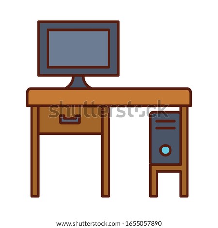computer desk line and fill style icon design, Home room decoration interior living building apartment and residential theme Vector illustration