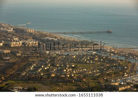 Aerial view of the marina and coastline in Oceanside, California.