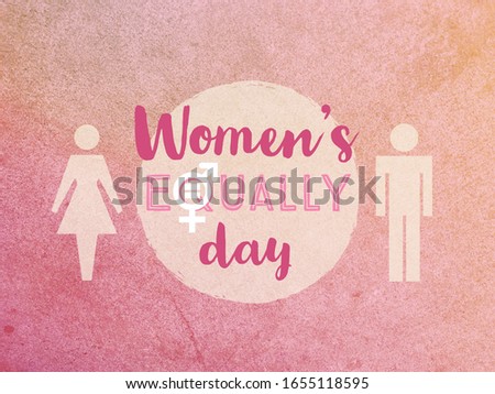 Women’s equality day word and woman and man symbol on pink wall background texture