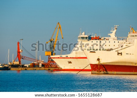 ship in the sea port at sunset, Crete