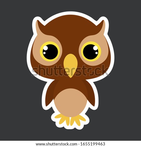 Children's sticker of cute little owl.  Flat vector stock illustration