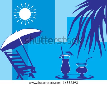 vector illustration, summer holiday with palm tree and parasol on the beach series