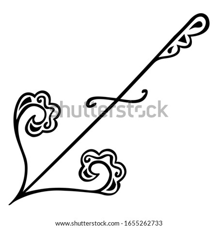 Monochrome zodiac sign symbol Sagittarius. Hand-drawn black and white elegant arrow with a boho ornament. Isolated design element for coloring. Vintage tribal badge. Vector.