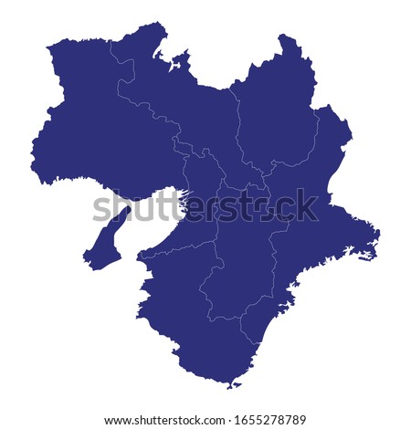 High Quality map of Kansai is a region of Japan, with borders of the prefectures Royalty-Free Stock Photo #1655278789