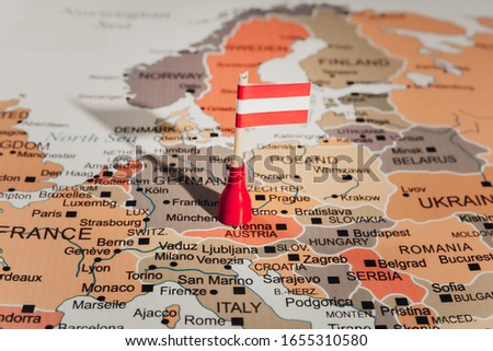 Austria flag on Austria Map 
