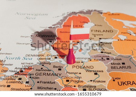 Poland flag on Poland Map