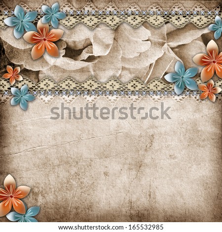 Vintage beautiful  background with lace and paper flower composition 