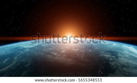 Planet earth, sunrise, stars, close up