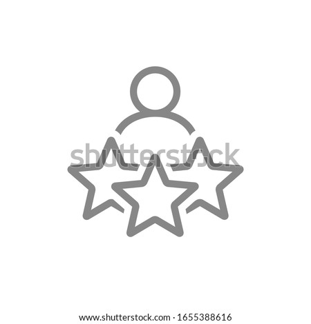 Man and three stars, rating line icon. User reviews, feedback, quality control symbol Royalty-Free Stock Photo #1655388616