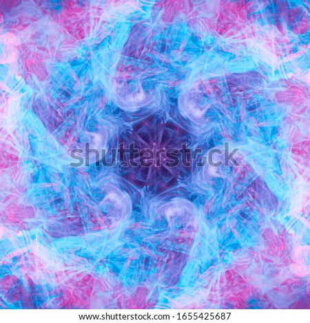 Blue and Pink kaleidoscope with Geometric Patterns.  Abstract artwork. Trendy wallpaper.  Natural pattern, luxury. 

 