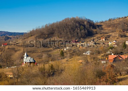 beautiful village in the mountain area with a church
