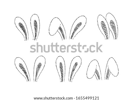 Draw vector sketch outline rabbit ears on white for Easter day concept.Doodle cartoon style.