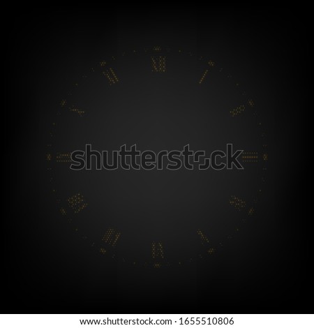 Clock face sign. Icon as grid of small orange light bulb in darkness. Illustration.