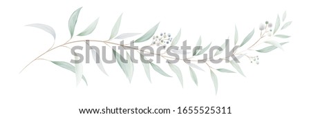 Watercolor green bouquet with eucalyptus leaves and branches. Greenery leaf hand-painted isolated. Can be used as being an element in the decorative design of invitation, wedding or greeting cards. Royalty-Free Stock Photo #1655525311