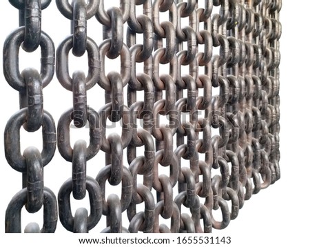Closeup old steel chain on white background, isolated