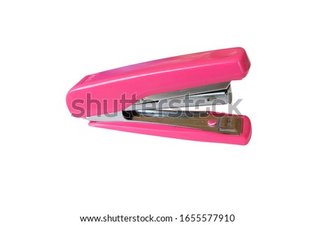 pink​ stapler isolated​ on​ white​ background.