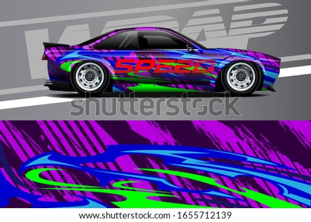 Car wrap decal design vector. Graphic abstract background kit designs