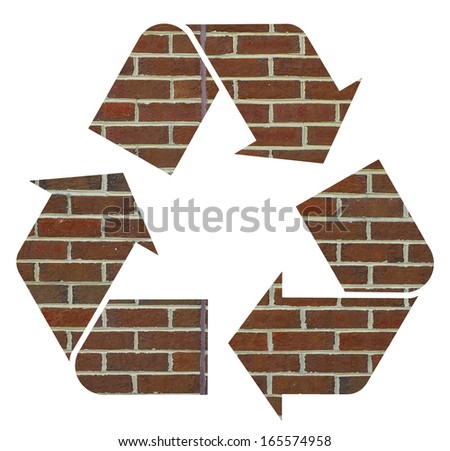 The international Recycle Symbol made of an old red brick wall, Isolated On White Background