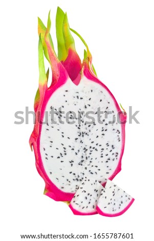 Red Dragon fruit or Pitaya isolated on white background. Pitaya - Summer tropical fruits, sliced with pieces