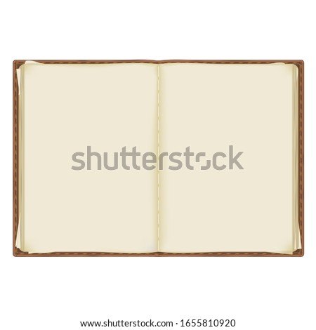an old, battered notebook with yellowed pages bound in leather. isolated on a white background