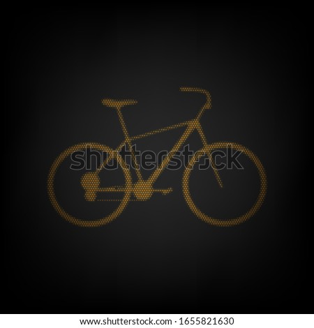 Bicycle, Bike sign. Icon as grid of small orange light bulb in darkness. Illustration.