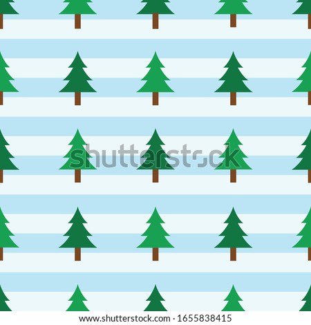 Pine trees seamless pattern vector. An illustration with brown, green, white, and blue colors. For fabric, cloth, backdrop, wallpaper, wrapping paper. Printable eps 10 format.