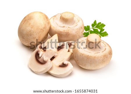 Fresh Champignon Mushrooms with parsely leaf, isolated on white background. Royalty-Free Stock Photo #1655874031