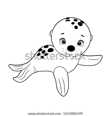 Black and white coloring for preschool children and schoolchildren. Vector illustration. Cute seal