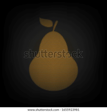 Pear sign illustration. Icon as grid of small orange light bulb in darkness. Illustration.