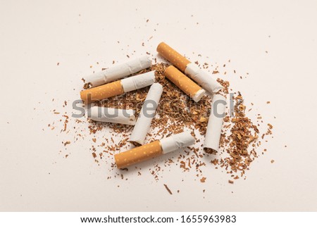 Broken cigarette on white background, World No Tobacco Day. Lung health concept.