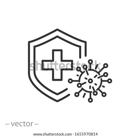 immune from flu germ icon, virus protection, hygiene shield, bacterial prevention, thin line web symbol on white background - editable stroke vector illustration eps10 Royalty-Free Stock Photo #1655970814