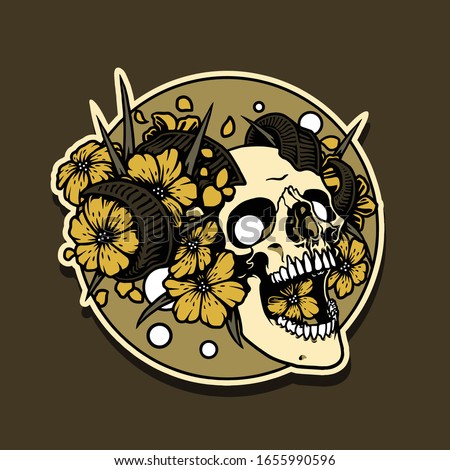 illustration of skull with flower premium vector