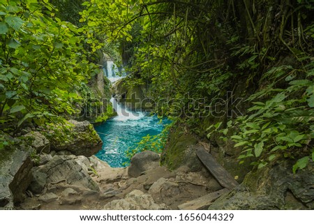 Forest river stones landscape,beautiful panoramic view of the river in Bridge of God and Waterfalls of Tamasopo san luis potosi mexico