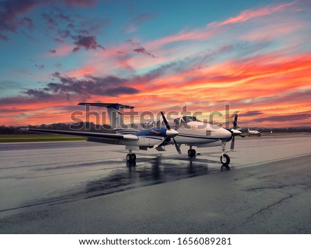 King Air 200 Airport Sunset  Royalty-Free Stock Photo #1656089281
