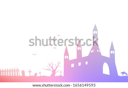 Background silhouette of old castle graveyard landscape and bats
