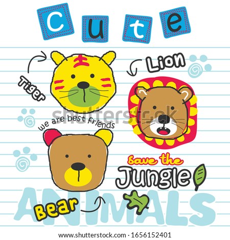 tiger,lion and bear head funny animal cartoon,vector illustration