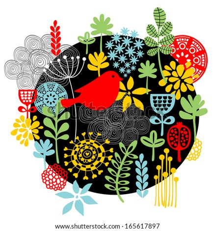 Birds, flowers and other nature. Vector illustration. 
