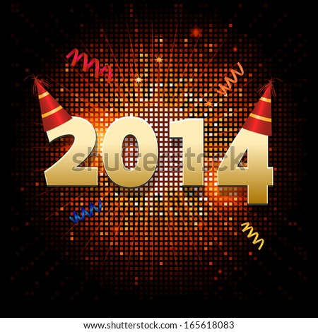 New year 2014 Background with party hat and mosaic star burst