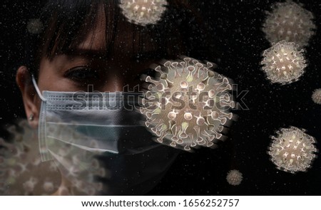 COVID 19 or New coronavirus COVID-19 Dangerous world virus, Women wearing protective mask against transmissible infectious diseases and as protection against the Coronavirus COVID-19. Royalty-Free Stock Photo #1656252757