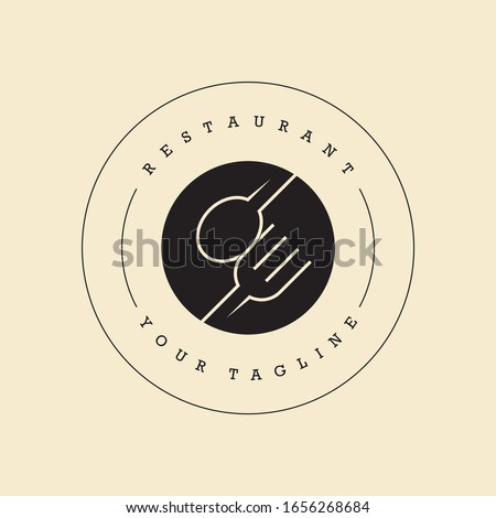 Restaurant logo with spoon and fork icon, modern concept of lines. Royalty-Free Stock Photo #1656268684