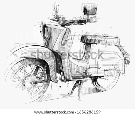 Hand drawing vector image of an old motorcycle