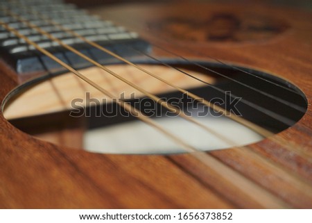 Close up strings acoustic guitar