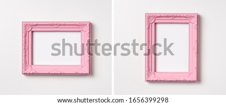 Design concept - top view of pink vintage wood photo frame isolated on white background for mockup, it's real photo, not 3D render