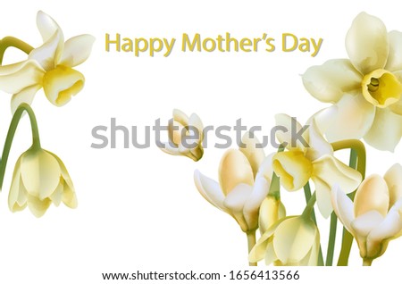 spring narcissus flowers bouquet.  Mother day Greeting card. Watercolor vector
